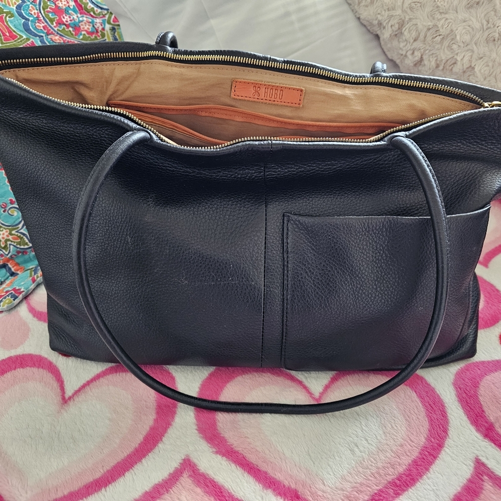 HOBO Black Leather Tote with Tan Interior